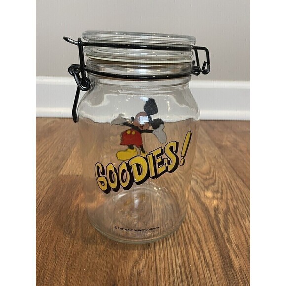 Disney Mickey Mouse Cookie Jar Anchor Hocking Glass Jar Treat Candy 8 inch VTG - Picture 3 of 9